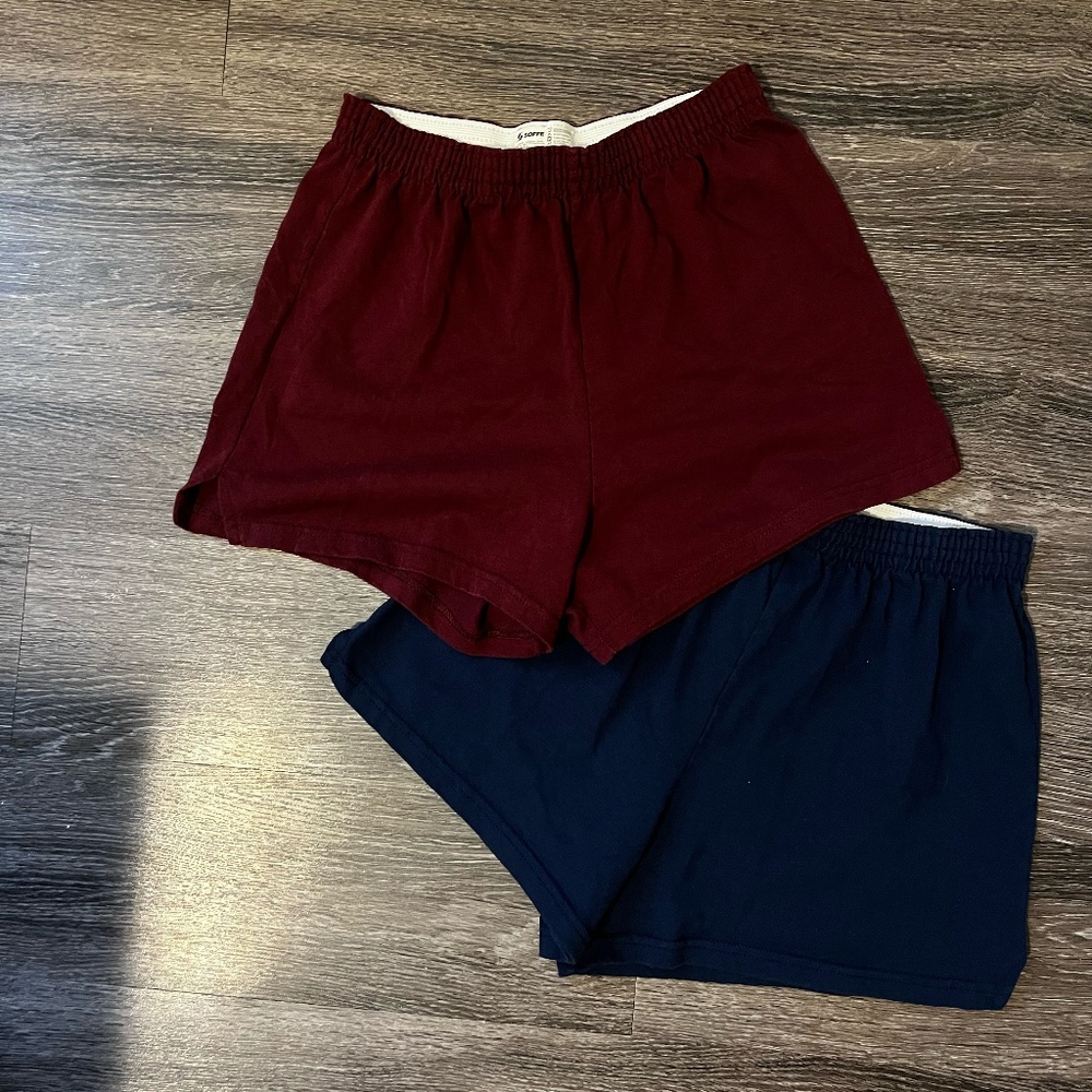 A Pair of Medium Red and Blue Soffe Cotton Shorts